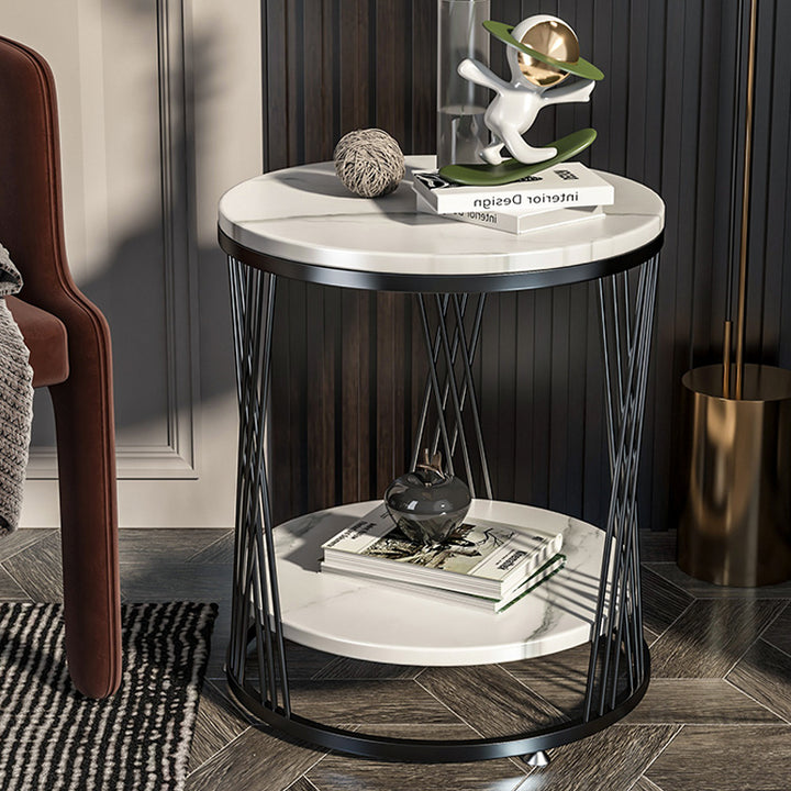 【サイドテーブル】金メッキマーブル模様 選べる2色 脚部ブラック+板部白マーブル模様 安心の100日間返品交換保証