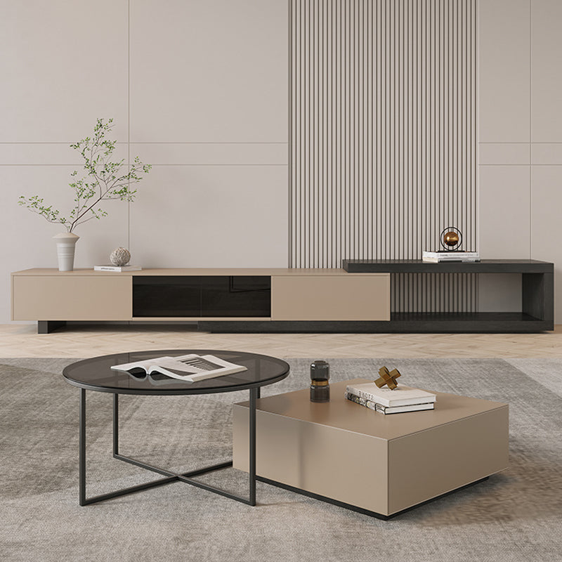 【ローテーブル】イタリア風 おしゃれなデザイン ブラック+ベージュ 正方形テーブル直径70+円形テーブル直径80 100日間返品交換保証制度