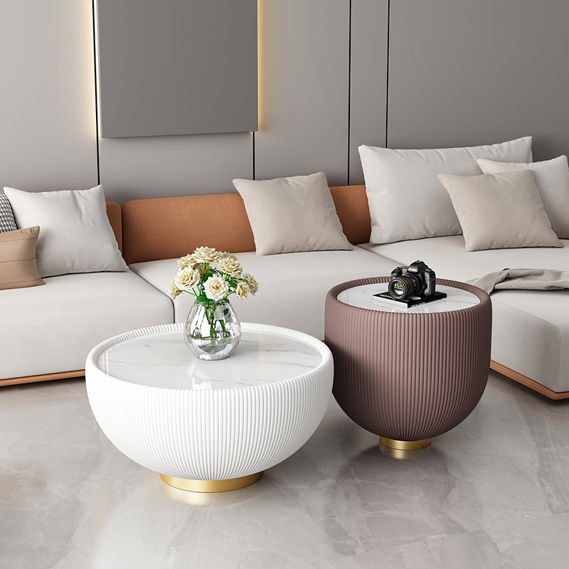 【ローテーブル】北欧風 マーブル天板 選べる6色 ホワイト+コーヒーブラウン 低テーブル直径75+高テーブル直径50 100日間返品交換保証制度