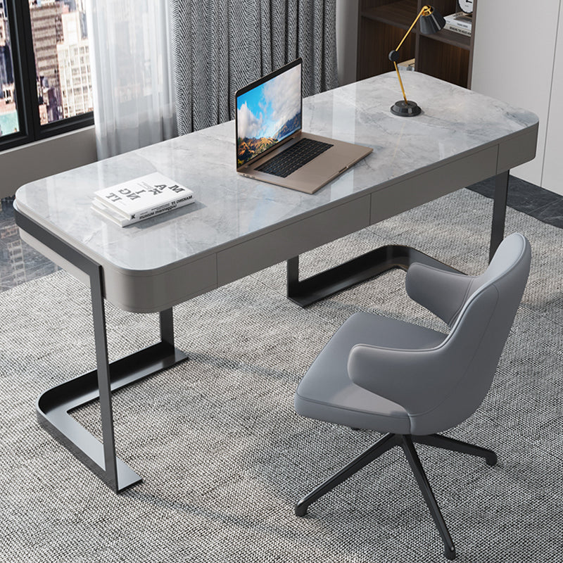 【ワークデスク】テーブル マーブル柄 グレー テーブル+椅子
