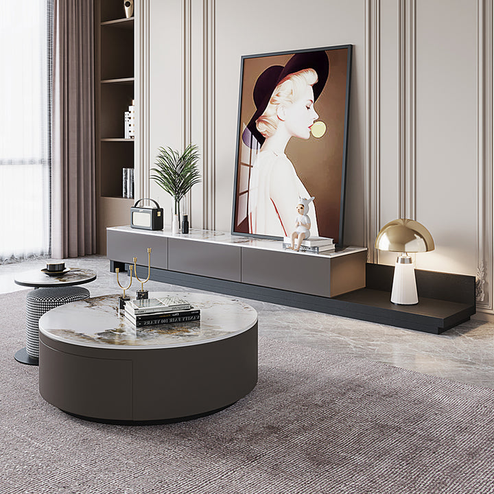 【ローテーブル】イタリア風 モダン 選べる4色 グレー ローテーブル直径90+サイドテーブル直径40 100日間返品交換保証制度