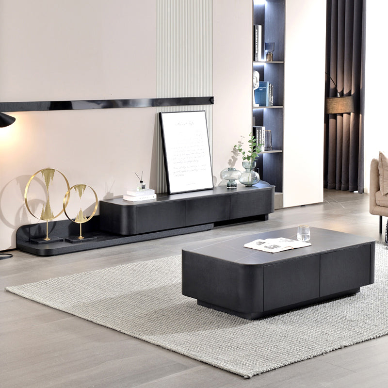 【テレビボード】伸縮式のテレビボード モダン風 ブラック 天板色ブラック(金柄) 伸缩式 200~390*42*35