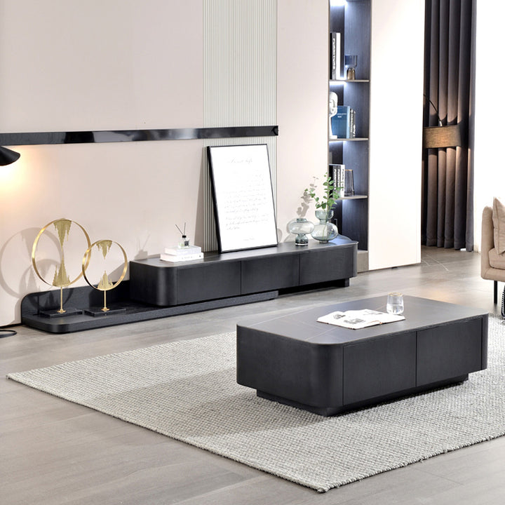 【テレビボード】伸縮式のテレビボード モダン風 ブラック 天板色ブラック(金柄) 伸缩式 200~390*42*35