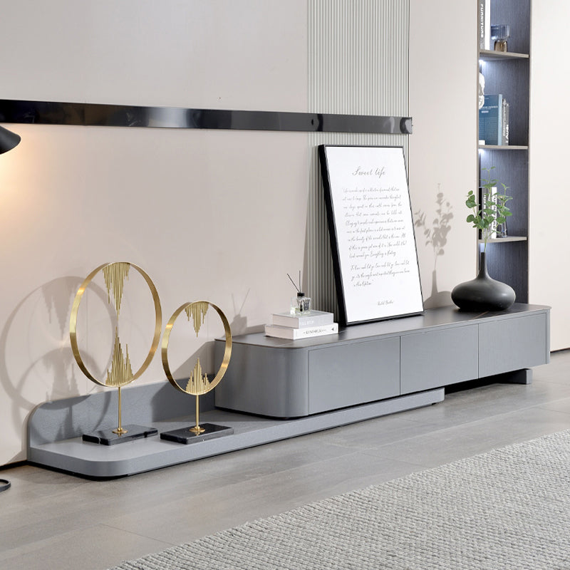 【テレビボード】伸縮式のテレビボード モダン風 グレー 天板色ブラック(金柄) 伸缩式 200~390*42*35