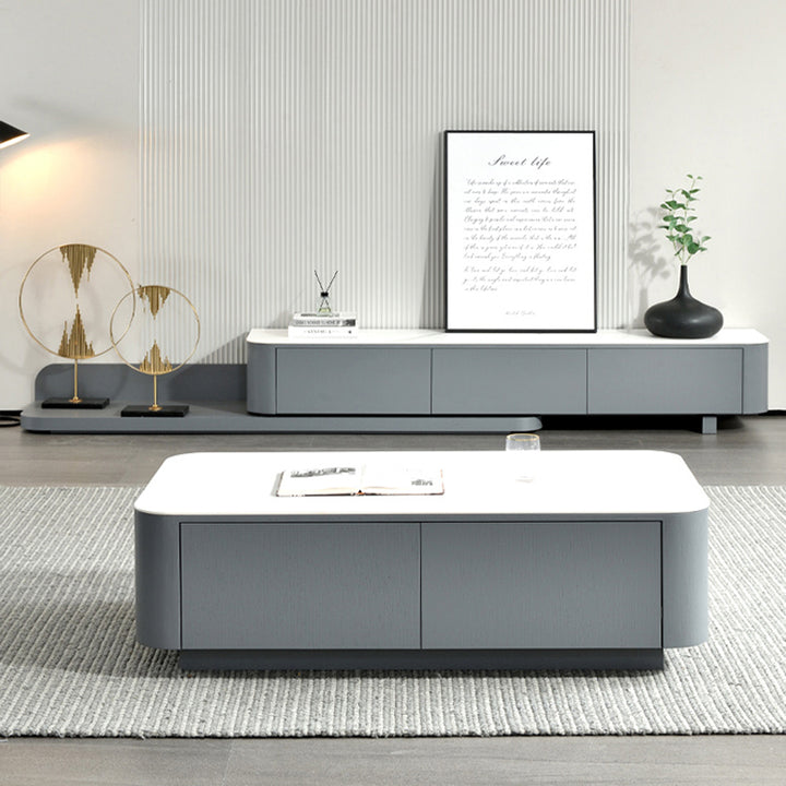 【テレビボード】伸縮式のテレビボード モダン風 グレー 天板色ホワイト(灰柄) 伸缩式 200~390*42*35