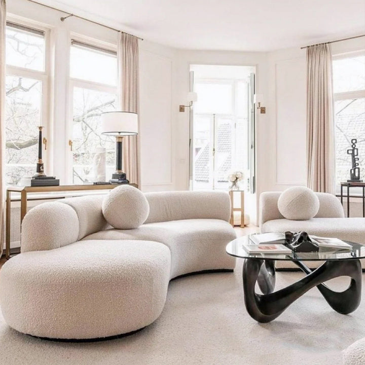 【ソファ】ソファー シンプルミルク色 1/2/3/4人掛け ホワイト ラムフリース アーク型/340*150