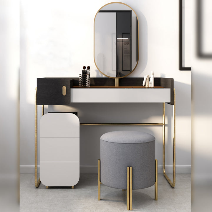 【ドレッサー】北欧風スタイル 選べる3種 テーブル 収納棚 椅子 LEDミラー ホワイト+ブラック 100日間返品交換保証制度