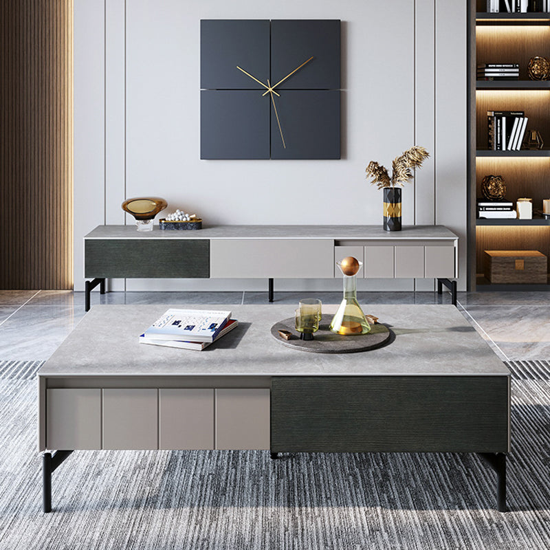 【テレビボード】伸縮式テレビボード 大理石調 ブラック+グレー 天板色グレー 通常タイプ200*40*39