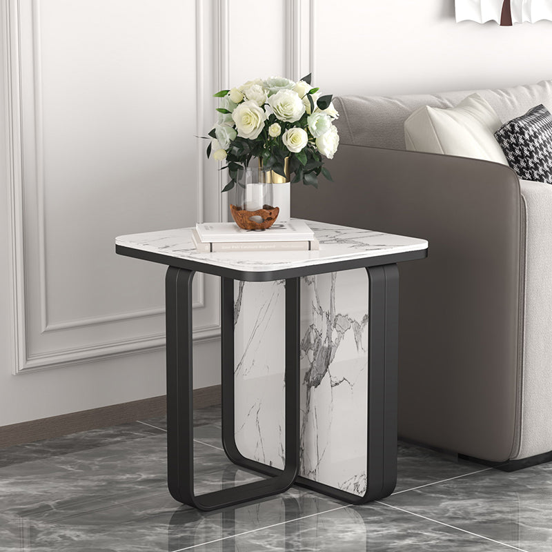 【サイドテーブル】四角型高級感マーブル模様 選べる4色 天板色白マーブル模様 金属色ブラック 安心の100日間返品交換保証
