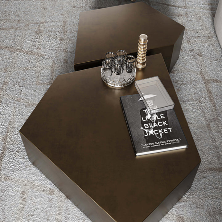 【ローテーブル】異形テーブル ステンレス製 イエローブロンズ ローテーブルセット サイズ104*74*35+60*45*35 100日間返品交換保証制度