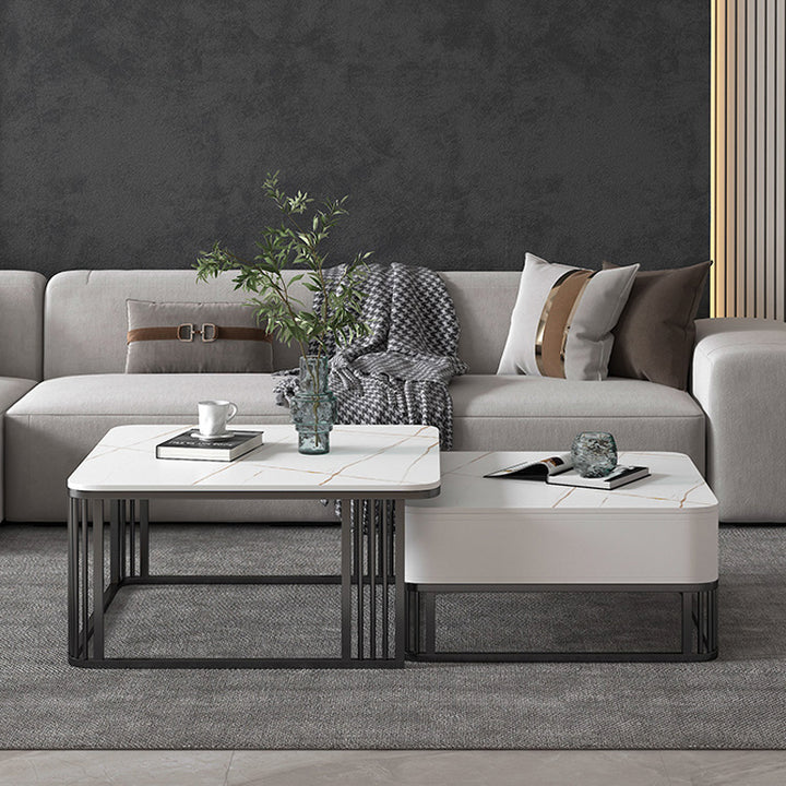 【ローテーブル】四方型マーブル模様 選べる4色 色・パターンゴールドホワイト 100日間返品交換保証制度