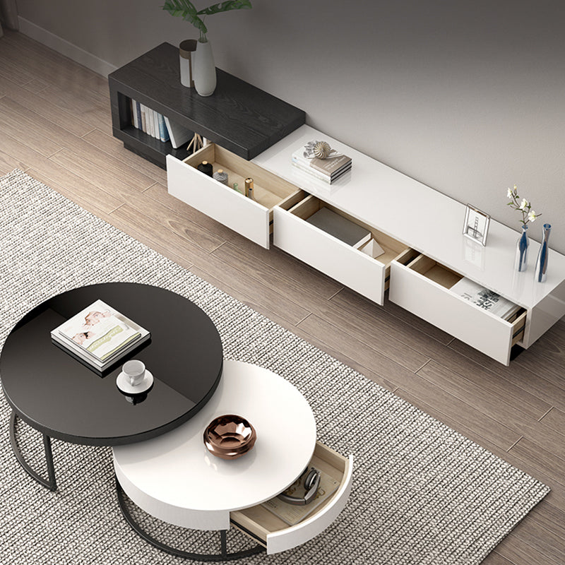 【テレビボード】モダン風のテレビボート 伸縮式 オープン収納の細部画像 ホワイト+ブラック 伸縮式テレビボード190~260*39*37.5