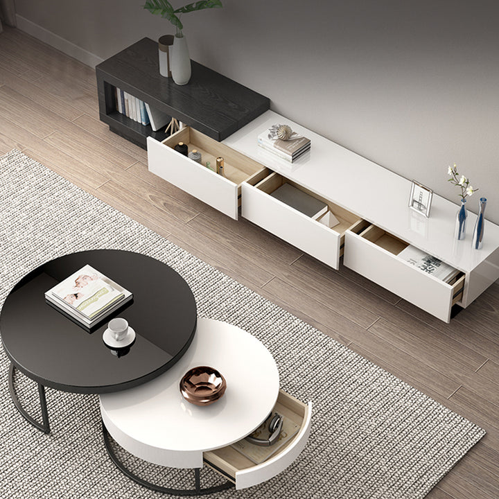 【テレビボード】モダン風のテレビボート 伸縮式 オープン収納の細部画像 ホワイト+ブラック 伸縮式テレビボード190~260*39*37.5