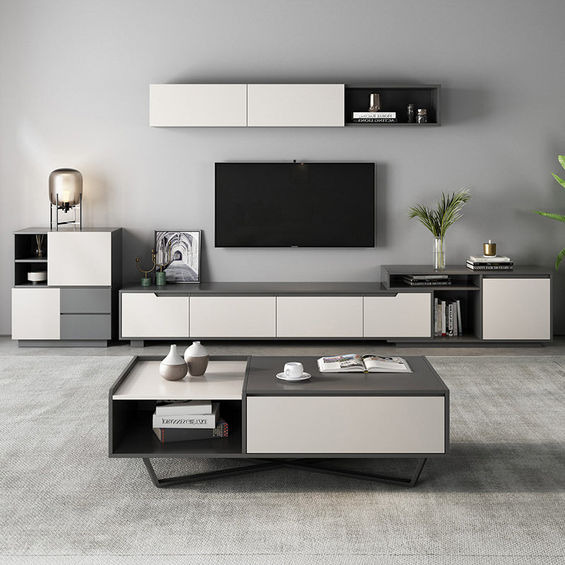 【テレビボード】シンプル 伸縮式 天板選べる2種 ホワイトボディ+グレー天板(E1級高精密板)伸縮式233~290*40*46