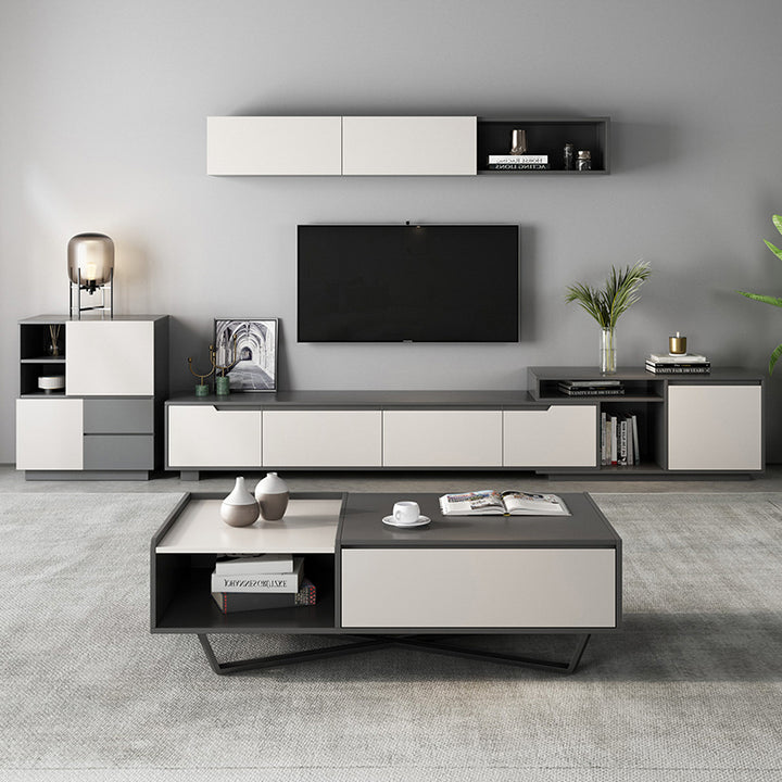 【テレビボード】シンプル 伸縮式 天板選べる2種 ホワイトボディ+グレー天板(E1級高精密板)伸縮式233~290*40*46