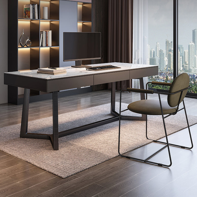 【デスク】テーブル モダン風 おしゃれなデスク 引き出し面材色グレー テーブル+B型椅子 天板色ホワイト