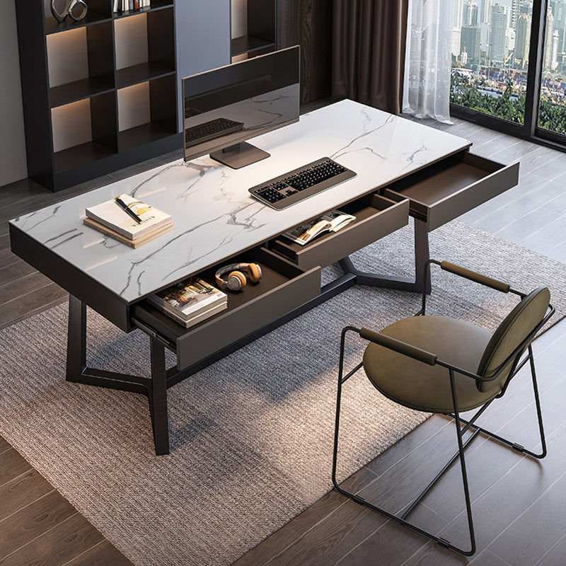 【デスク】テーブル モダン風 おしゃれなデスク 引き出し面材色グレー テーブル+B型椅子 天板色ホワイト