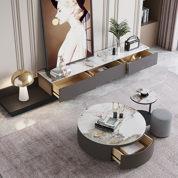 【ローテーブル】イタリア風 モダン 選べる4色 グレー ローテーブル直径90+サイドテーブル直径40 100日間返品交換保証制度