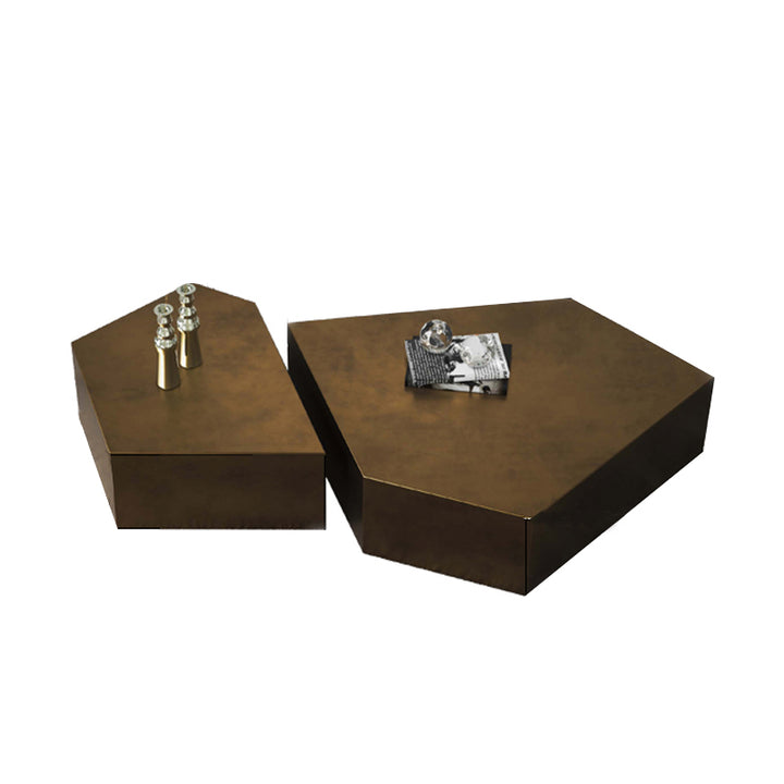 【ローテーブル】異形テーブル ステンレス製 ローテーブルの全体画像 イエローブロンズ サイズ104*74*35+60*45*35 100日間返品交換保証制度