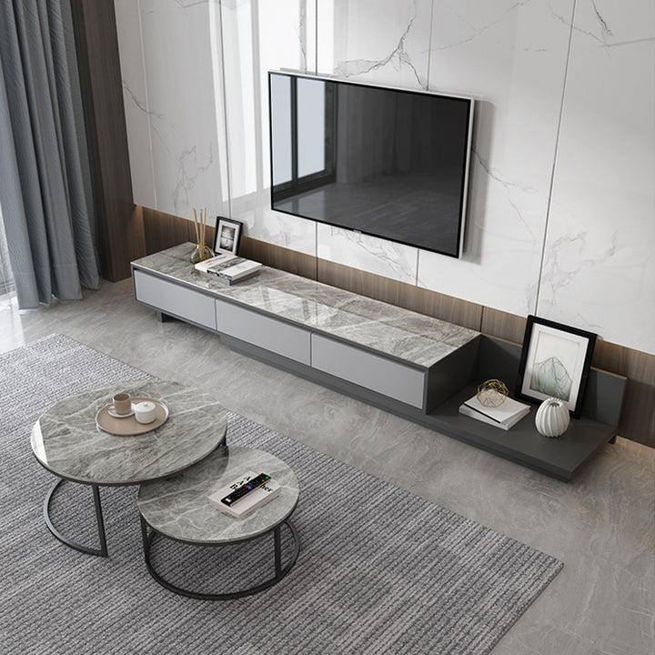 【テレビボード】伸缩式のテレビボード 海外風 グレー高級シントレードストーン製天板 伸縮式 200~350*40*35