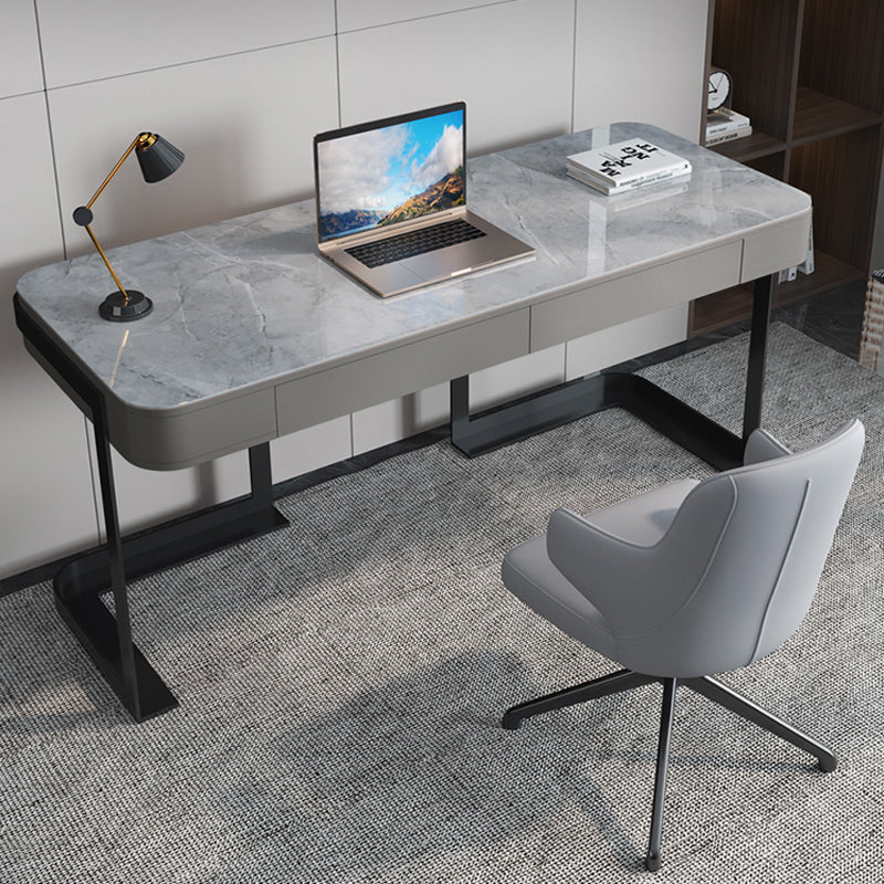 【ワークデスク】テーブル マーブル柄 グレー テーブル+椅子