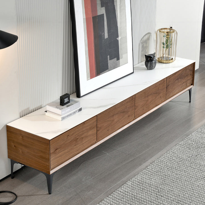 【テレビボード】イタリア風 ラグジュアリー ウォールナット 天板色ホワイト(灰柄) 引き出し*4