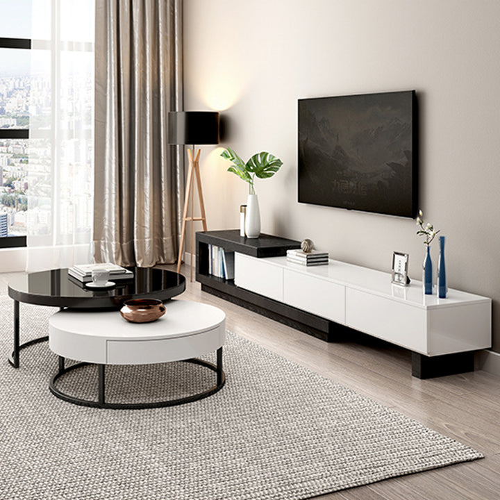 【テレビボード】モダン風のテレビボート 伸縮式 ホワイト+ブラック 伸縮式テレビボード190~260*39*37.5