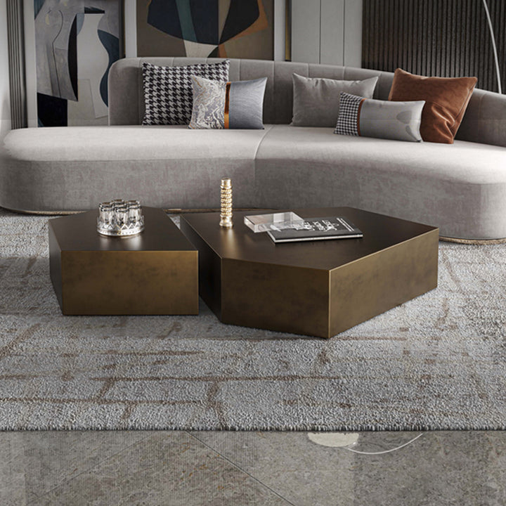 【ローテーブル】異形テーブル ステンレス製 イエローブロンズ ローテーブルセット サイズ104*74*35+60*45*35 100日間返品交換保証制度