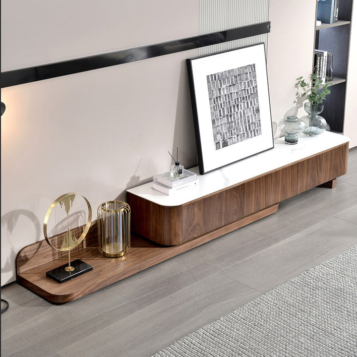 【テレビボード】伸縮式のテレビボード モダン風 ウォールナット 天板色ホワイト(灰柄) 伸缩式 200~390*42*35