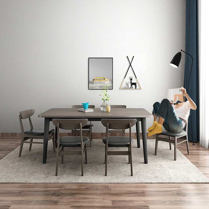 【ダイニングテーブル】モダン 天然木 選べる3サイズ ベージュ テーブル+チェア*6