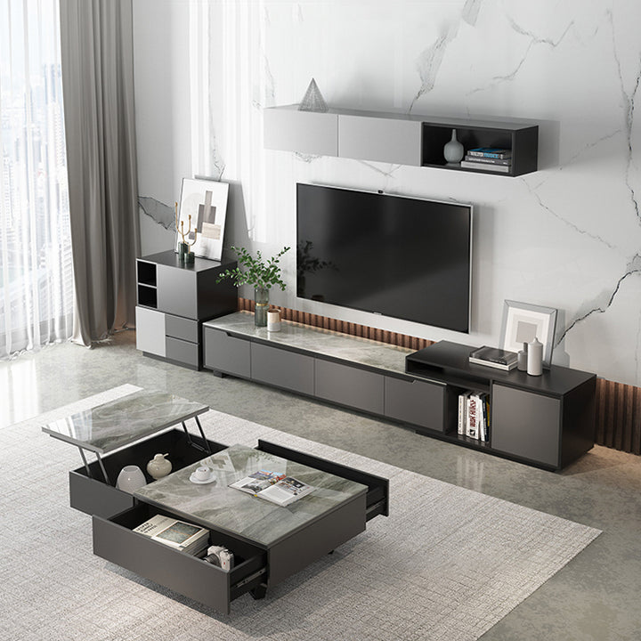 【テレビボード】シンプル 伸縮式 天板選べる2種 グレーボディ+グレー天板(高級シントレードストーン)伸縮式233~290*40*46