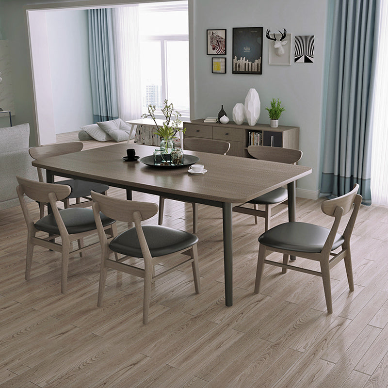 【ダイニングテーブル】モダン 天然木 選べる3サイズ ベージュ テーブル+チェア*6