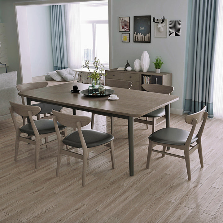 【ダイニングテーブル】モダン 天然木 選べる3サイズ ベージュ テーブル+チェア*6