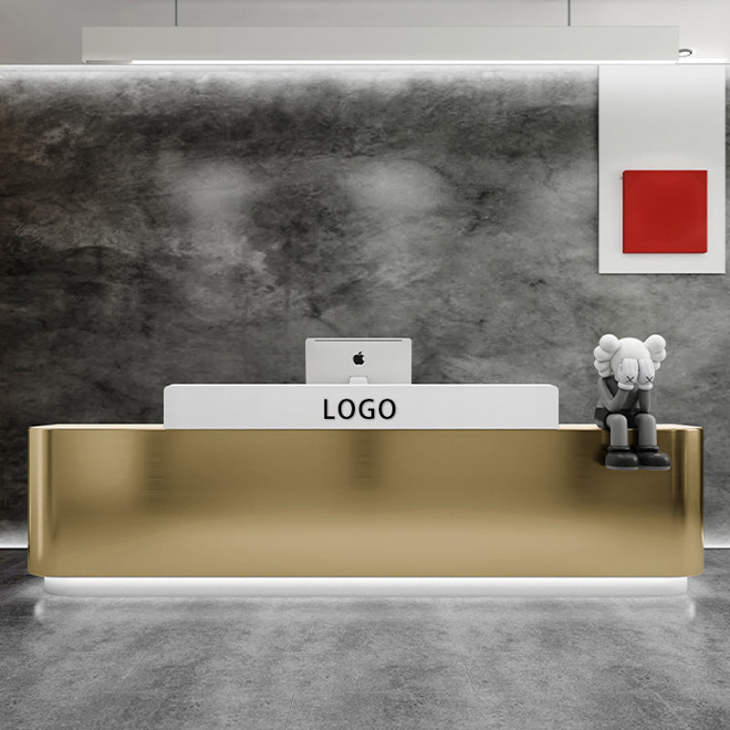 【オフェス受付カウンター】ステンレス鋼 豪華な受付カウンター ホワイト+ゴールド色 ステンレス鋼