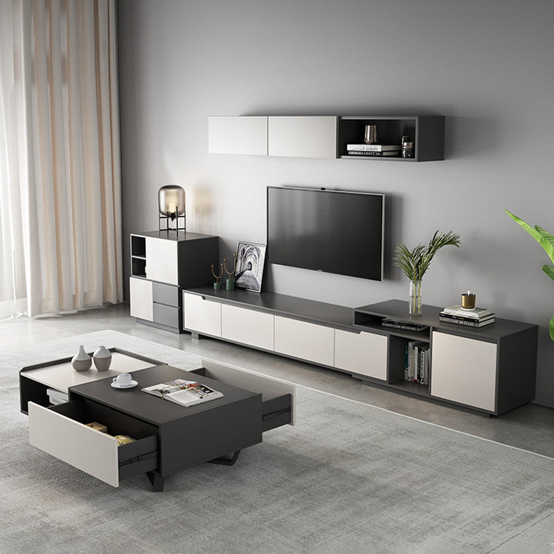 【テレビボード】シンプル 伸縮式 天板選べる2種 ホワイトボディ+グレー天板(E1級高精密板)伸縮式233~290*40*46