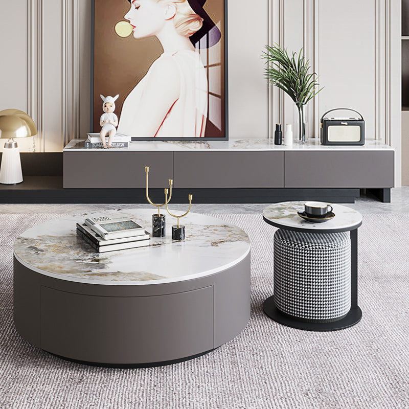 【ローテーブル】イタリア風 モダン 選べる4色 グレー ローテーブル直径90+サイドテーブル直径40 100日間返品交換保証制度