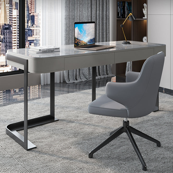 【ワークデスク】テーブル マーブル柄 グレー テーブル+椅子