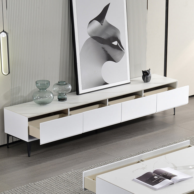 【テレビボード】イタリア風 ラグジュアリー ホワイト 天板色ホワイト(灰柄) 引き出し*4