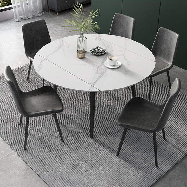 【ダイニングテーブル】北欧  伸縮式 選べる4色 ホワイト(灰柄) ダイニングテーブルセット