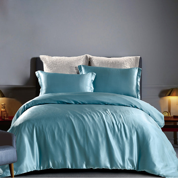 【16匁 】シルク寝具 シルク100% 天然 ツルツル 高級  寝具セット 純色 軽い贅沢 光沢 ブルー  ベッド用品 シーツカバー 単品からセットまで