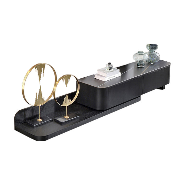 【テレビボード】伸縮式のテレビボード モダン風 ブラック 天板色ブラック(金柄) 伸缩式 150~290*42*35