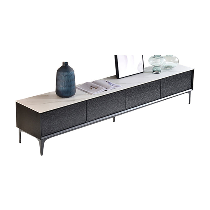 【テレビボード】イタリア風 ラグジュアリー ブラック 天板色ホワイト(灰柄) 引き出し*4