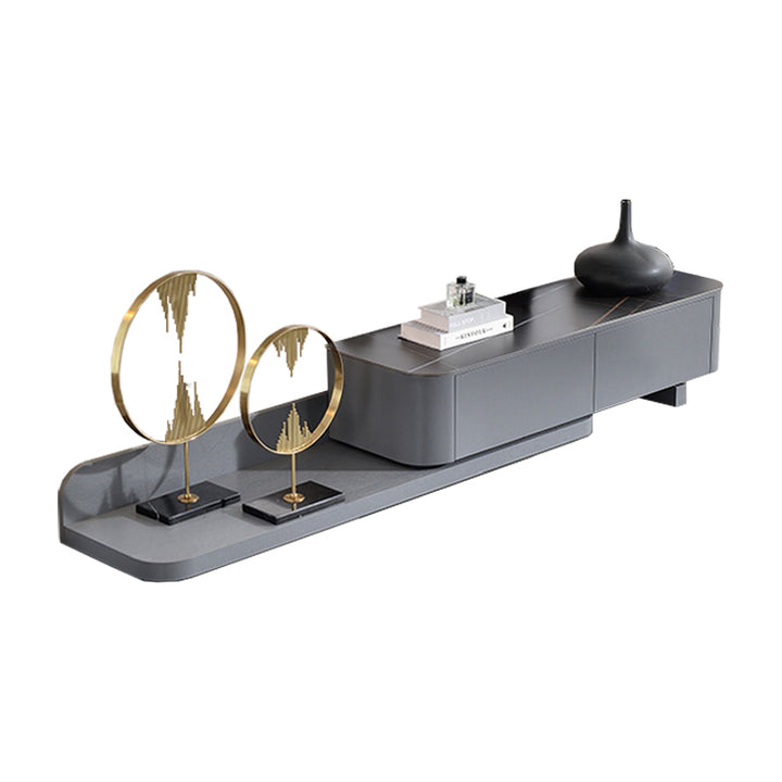 【テレビボード】伸縮式のテレビボード モダン風 グレー 天板色ブラック(金柄) 伸缩式 150~290*42*35