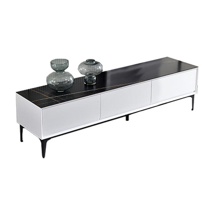 【テレビボード】イタリア風 ラグジュアリー ホワイト 天板色ブラック(金柄) 引き出し*3