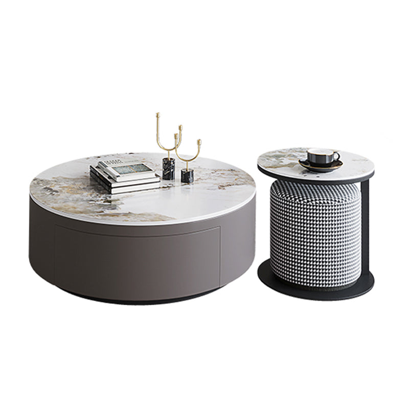 【ローテーブル】イタリア風 モダン 選べる4色 ローテーブルの全体画像 グレー ローテーブル直径90+サイドテーブル直径40 100日間返品交換保証制度