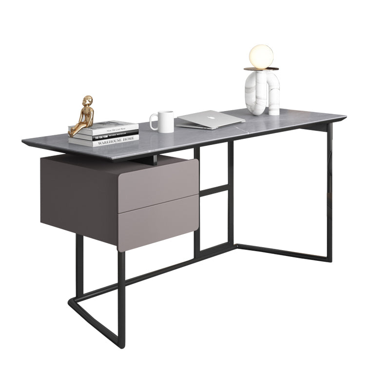 【デスク】テーブル モダン 現代感 ワークデスクの全体画像 グレー 左棚 テーブル