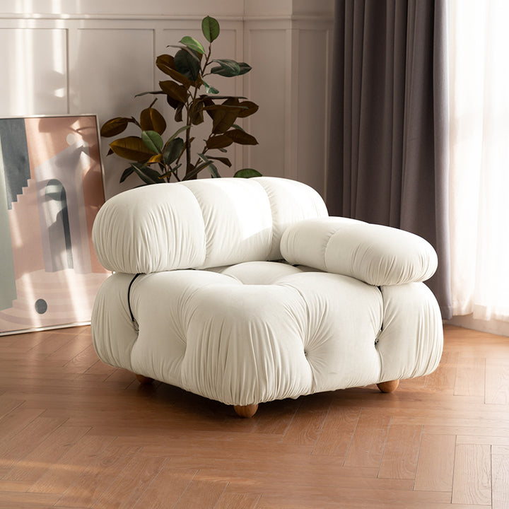 【ソファ】ソファー クリーム色おしゃれ 選べる4素材 ソファの全体画像 ホワイト ベルベット 左側肘掛け90*90