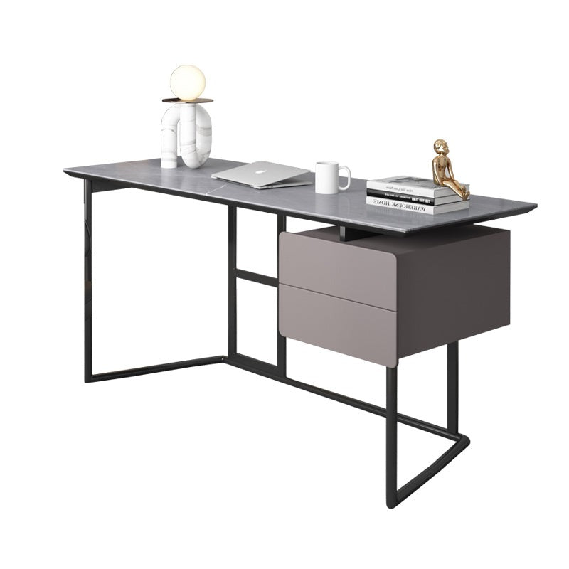 【デスク】テーブル モダン 現代感 ワークデスクの全体画像 グレー 右棚 テーブル