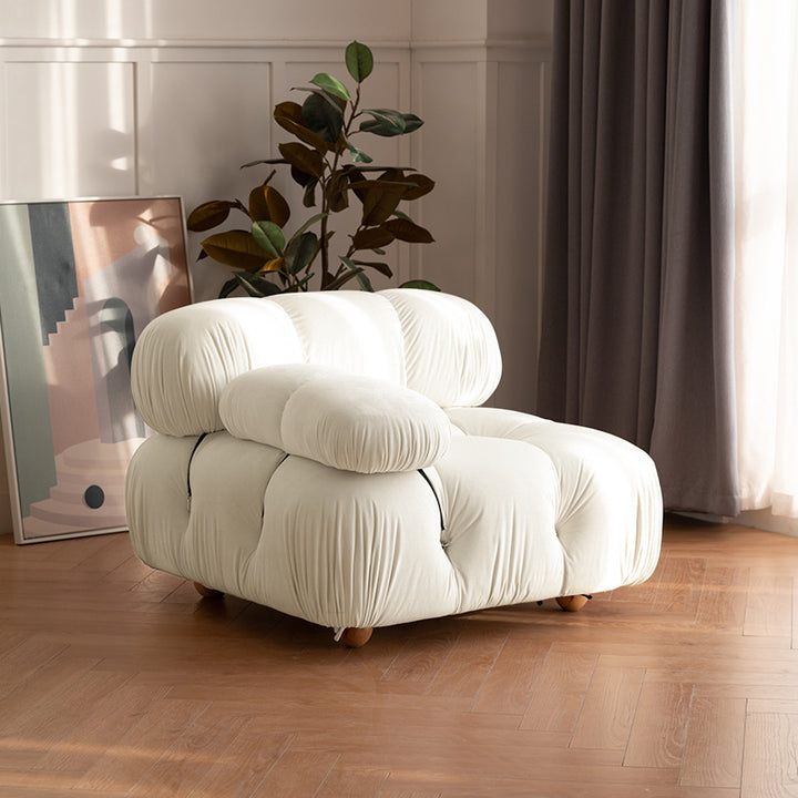 【ソファ】ソファー クリーム色おしゃれ 選べる4素材 ソファの全体画像 ホワイト ベルベット 右側肘掛け90*90