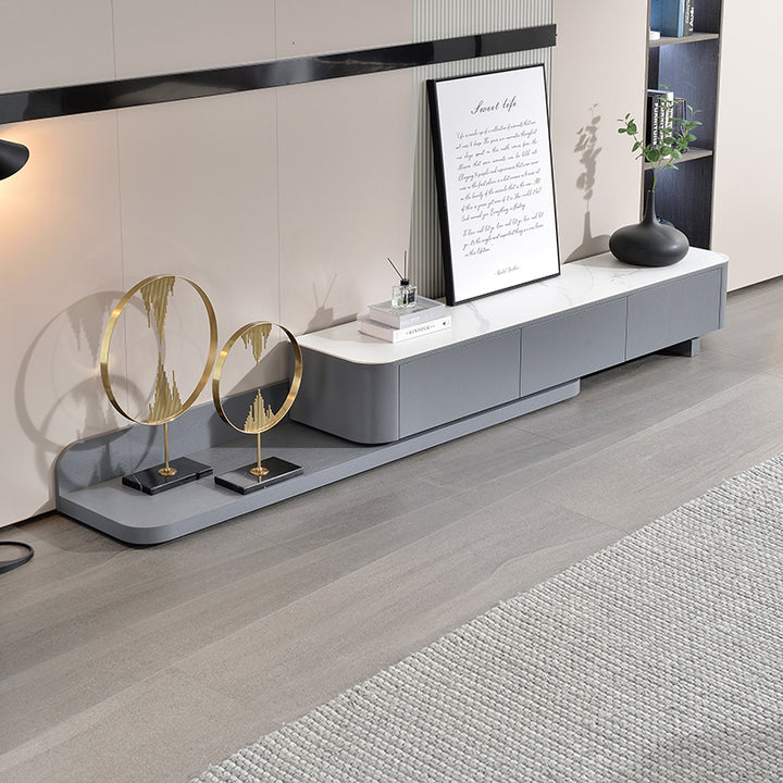 【テレビボード】伸縮式のテレビボード モダン風 グレー 天板色ホワイト(灰柄) 伸缩式 200~390*42*35